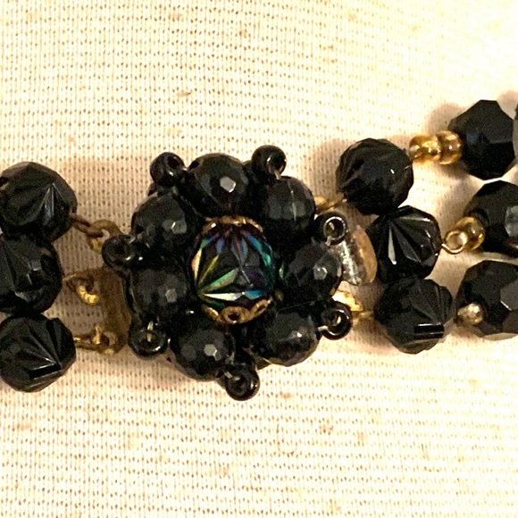 Vintage jet Black aurora borealis Necklace Earrings set west Germany 3 strands - Picture 11 of 15